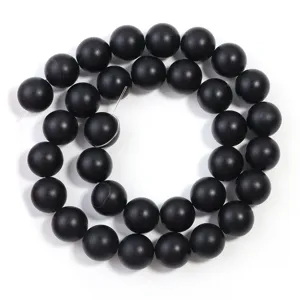 Mat zwarte agaat kraal streng detail, ideaal voor DIY handgemaakte sieraden accessoires.