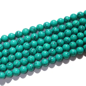 Synthetic turquoise gemstone round beads loose for diy jewelry making main product view.