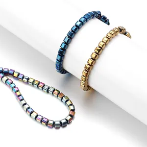 Faceted square hematite bead bracelets colorful metallic DIY jewelry making accessories