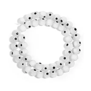 White evil eye glass beads detail shot, perfect for DIY handmade bracelets and necklaces.