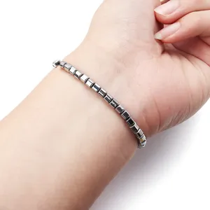 Hematite faceted cube bead bracelet jewelry minimalist metallic square beaded wrist chain