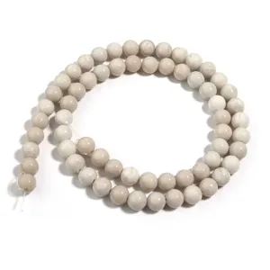 Natural white fossil bead strand, smooth round stones for DIY jewelry, bracelet necklace making