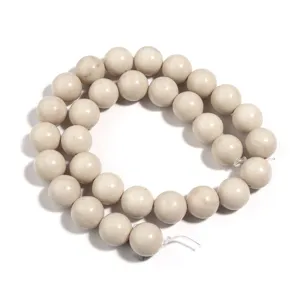 Natural white fossil round beads DIY loose bead accessories for handmade bracelet making.