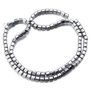 Metallic square hematite loose beads detail shot for DIY jewelry making and crafting.