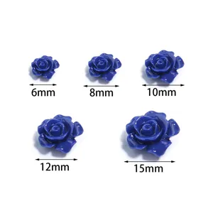 Blue resin camellia flower loose beads 6-15mm DIY charm bracelet phone case accessories