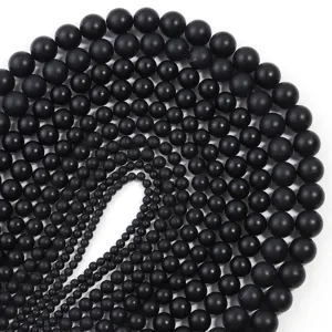 Hoogwaardige mat zwarte agaat ronde kralen losse stenen voor DIY sieraden maken.