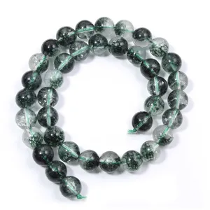 Green ghost crystal loose beads for DIY bracelet jewelry making, polished round gemstone spacer.