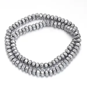 Electroplated hematite faceted abacus beads detail, perfect for DIY jewelry making.