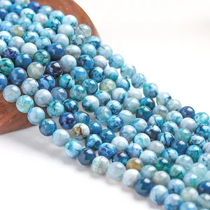 Perline sciolte in agata blu naturale per braccialetti fai da te e accessori per gioielli.