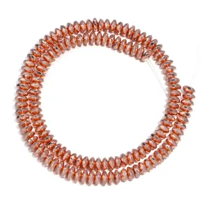 Faceted abacus hematite loose beads strand in rose gold, perfect for DIY jewelry making.
