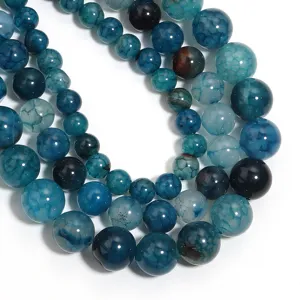 Perline di agata screpolata blu per accessori di braccialetti e gioielli fatti a mano