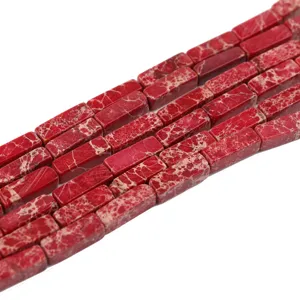 Roter kaiserlicher Jaspis Rechteck Säule Perlen Detail für DIY Schmuckherstellung Zubehör.