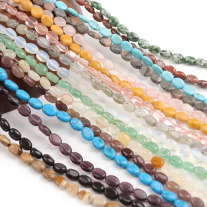 Naturstein Oval Lose Perlen Glatt Poliert Flach Halbedelstein Strang Perlen Für DIY Armband Halskette Schmuckherstellung Handwerk Zubehör