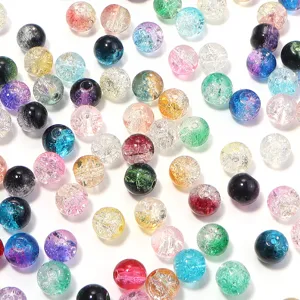 Close up shot of colorful crackle glass beads details for handmade DIY jewelry making.
