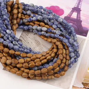 Naturstein Perlen flach oval lose Perlen DIY Armband Halskette Schmuck Zubehör Basteln