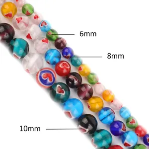Colorful millefiori glass heart beads loose beads for DIY handmade bracelets necklaces charms