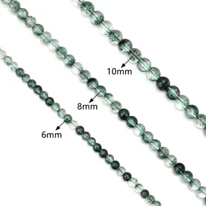 Green phantom crystal loose beads for DIY bracelets, cracked quartz beads in 6mm 8mm 10mm sizes.