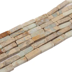 Detailansicht von 13x4mm Naturkaiserjaspis Rechteck Perlen fuer DIY Schmuckherstellung.