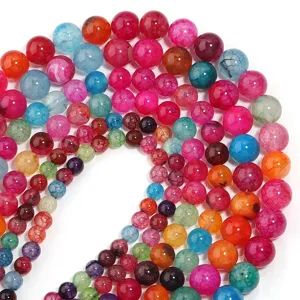 Perline di agata screpolata colorata, perfette per braccialetti di gioielli fai da te.