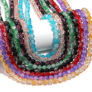 Crackle glass beads colorful round spacer beads DIY handmade jewelry making accessories