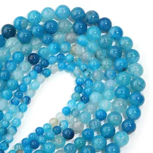 Perline tonde sfuse in agata screpolata blu per braccialetti fai da te accessori.