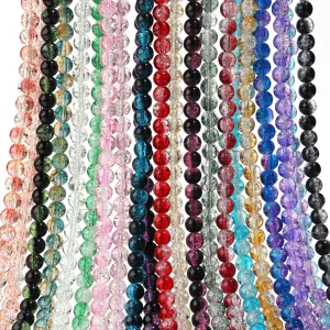 Two-color cracked glass round beads for DIY handmade beaded jewelry, necklaces, and accessories.