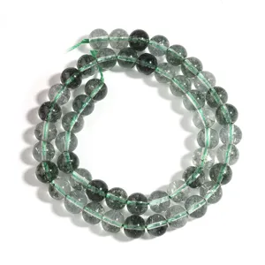 Green phantom crystal loose beads detail shot, showing green quartz texture for DIY bracelet.