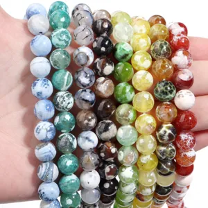 Perline di Agata Naturale della Fiamma Serie Pianeta Perline di Pietra Sfuse Rotonde per Produzione di Braccialetti Collane Fai da Te
