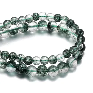 Green phantom natural crystal loose beads crackle crystal DIY bracelet spacer bead detail view
