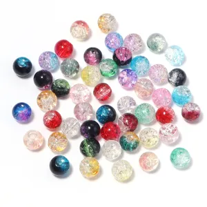 Colorful crackle glass beads detail shot, perfect for DIY handmade jewelry crafting.