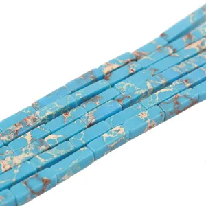 13x4mm Blaue Kaiserjaspis Quadratische Saeule Perlen DIY Schmuckherstellung Zubehoer