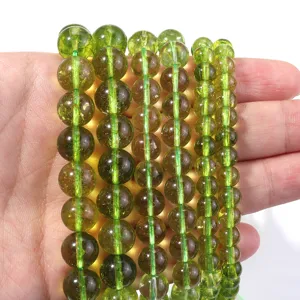 Natural green crystal loose beads round gemstone DIY bracelet jewelry making material parts