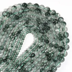 Natural green phantom crystal loose beads for DIY bracelet jewelry making, round gemstone beads.