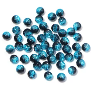 Blue crackled glass round beads for DIY jewelry making handmade bracelets necklaces earrings.