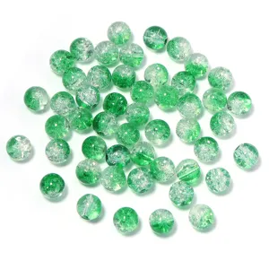 Green crackle glass round beads for DIY handmade jewelry necklace earrings crafting accessories.