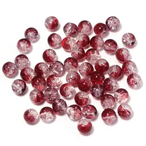 Two-color crackle glass round beads detail, perfect for DIY handmade jewelry accessories.