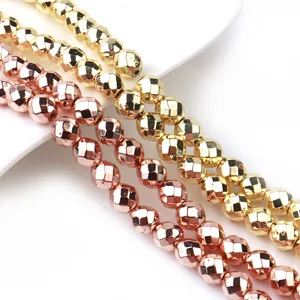 Cuentas de hematita facetadas electrochapadas oro oro rosa cuentas redondas sueltas joyería DIY