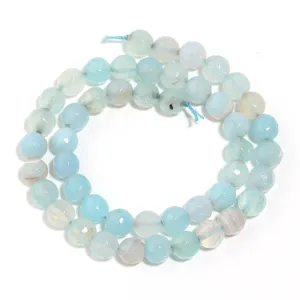 Filo di perle di agata sfaccettata azzurro chiaro per accessori di gioielli fatti a mano