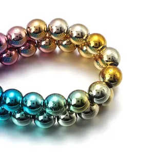 Cuentas redondas de hematita electrochapada colorida para joyería hecha a mano y venta al por mayor.
