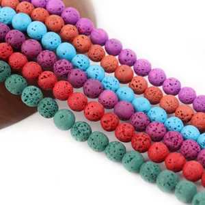 Natural Colored Lava Stone Beads Volcanic Rock Round Loose Beads For DIY Jewelry Making Bracelet Necklace Craft Accessories