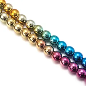 Cuentas redondas de hematita galvanizada de colores DIY fabricación de joyas al por mayor.