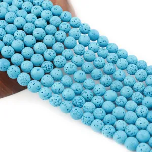 Natural blue lava stone round beads loose strand for DIY handmade bracelets and jewelry making.