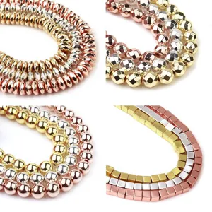 Cuentas de Hematita Facetadas Galvanizadas Cuentas Espaciadoras Redondas Sueltas Chapadas en Oro Plata Metálica Para Hacer Joyas DIY