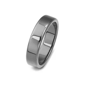 Detailed shot of polished black hematite ring band, smooth stone DIY jewelry accessory