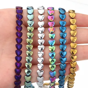 Galvanisierte Herz Hämatit Perlen Stränge DIY Schmuck Zubehör bunte Liebesform Stücke