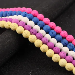 Colorful natural volcanic lava stone round beads loose strands for DIY handmade jewelry crafts making.