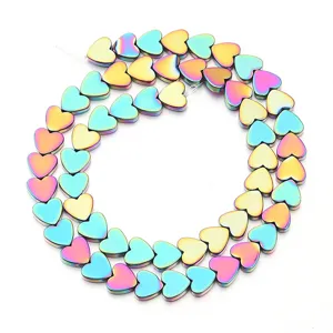Regenbogen Herz Hämatit Perlen Strang für DIY Schmuckherstellung Armbänder Halsketten Zubehör