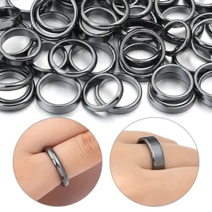 Hematite Non-Magnetic Ring Band Round Arch Hematite Stone Ring For Women Men DIY Jewelry Making Supplies Accessories Stone Pendant Ring