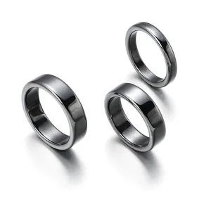 Non-magnetic black hematite ring bands for DIY jewelry making, smooth polished finish.