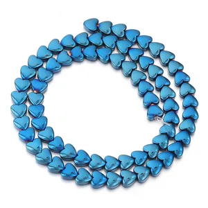 Galvanisierte blaue Herz Hämatit Perlen Stränge flache Bogen lose Perlen für DIY Schmuck Zubehör.